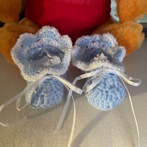 Handmade Blue and White Baby Booties